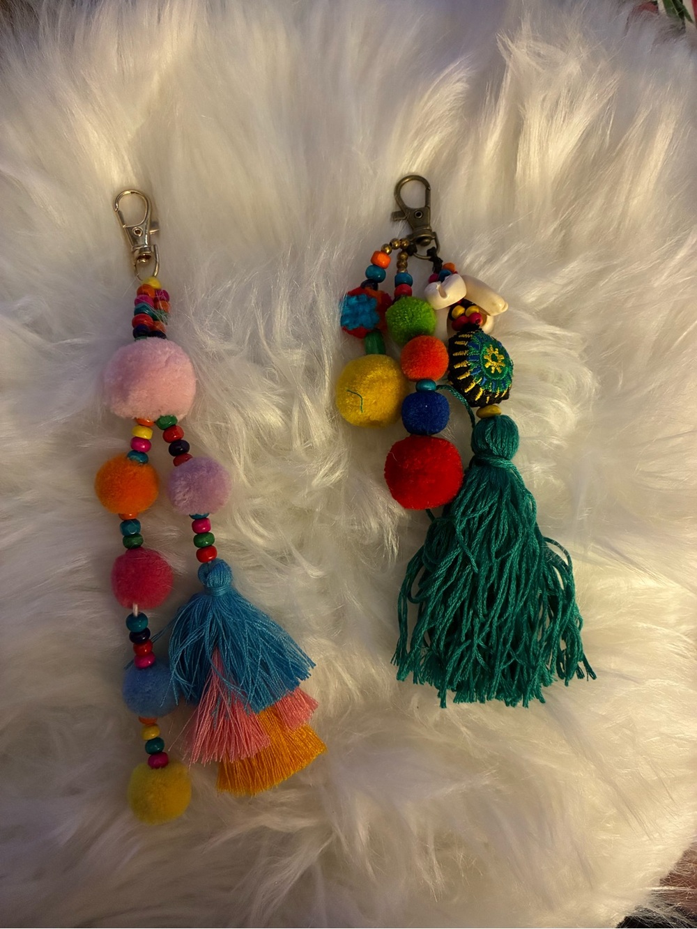 Set of Colorful Pom Pom & Tassel Keychains - Multicolor